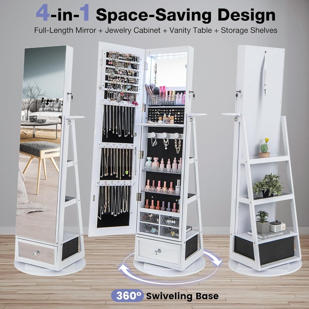 360° Swivel Jewelry Cabinet Ar - đánh giá và giá Full Length Mirror Jewelry Armoire