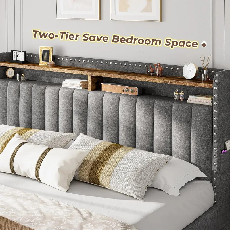 EnHomee Upholstered King Size  - đánh giá và giá King Size Bed Frame With Storage Drawers