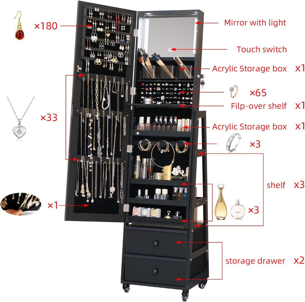 Lockable Standing Jewelry Armo - đánh giá và giá Full Length Mirror Jewelry Armoire