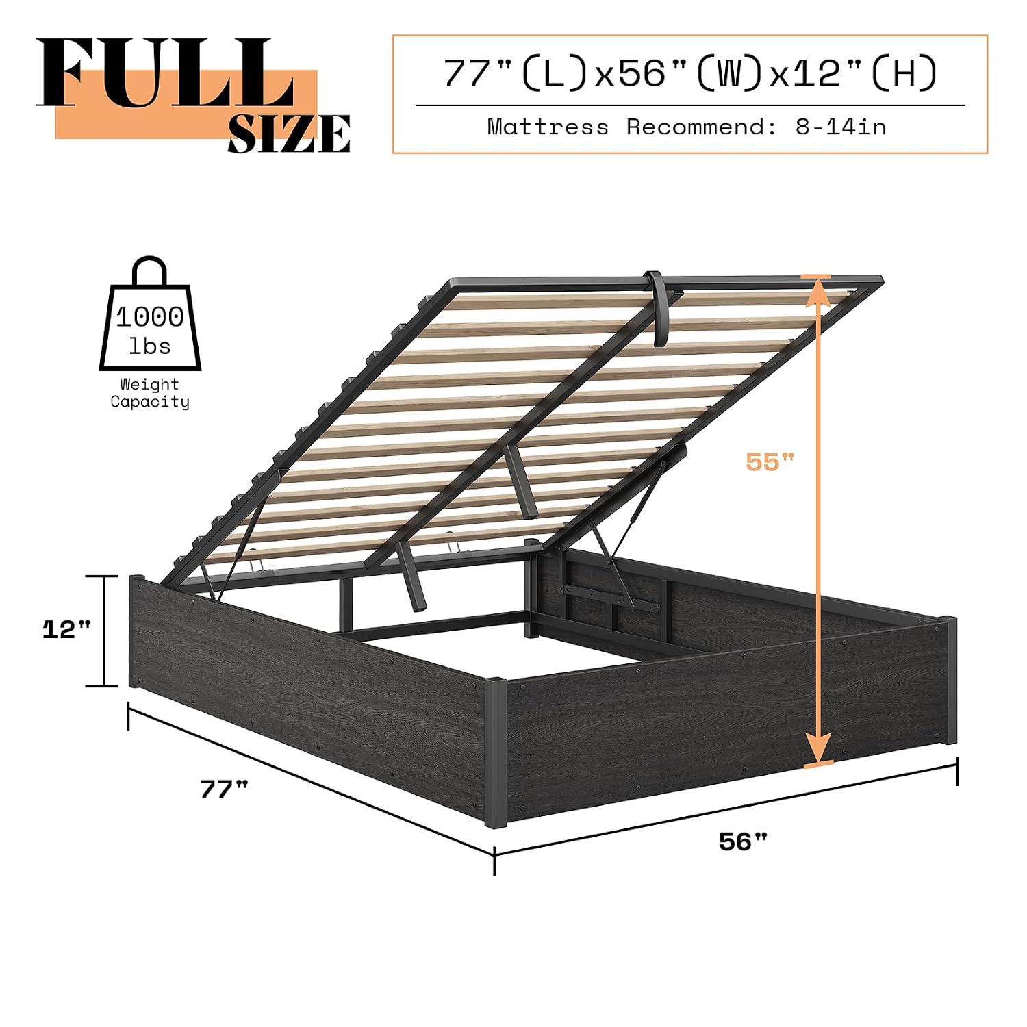 Lift Up Storage Bed Frame, Dar - đánh giá và giá Gas Lift Storage Bed Hydraulic
