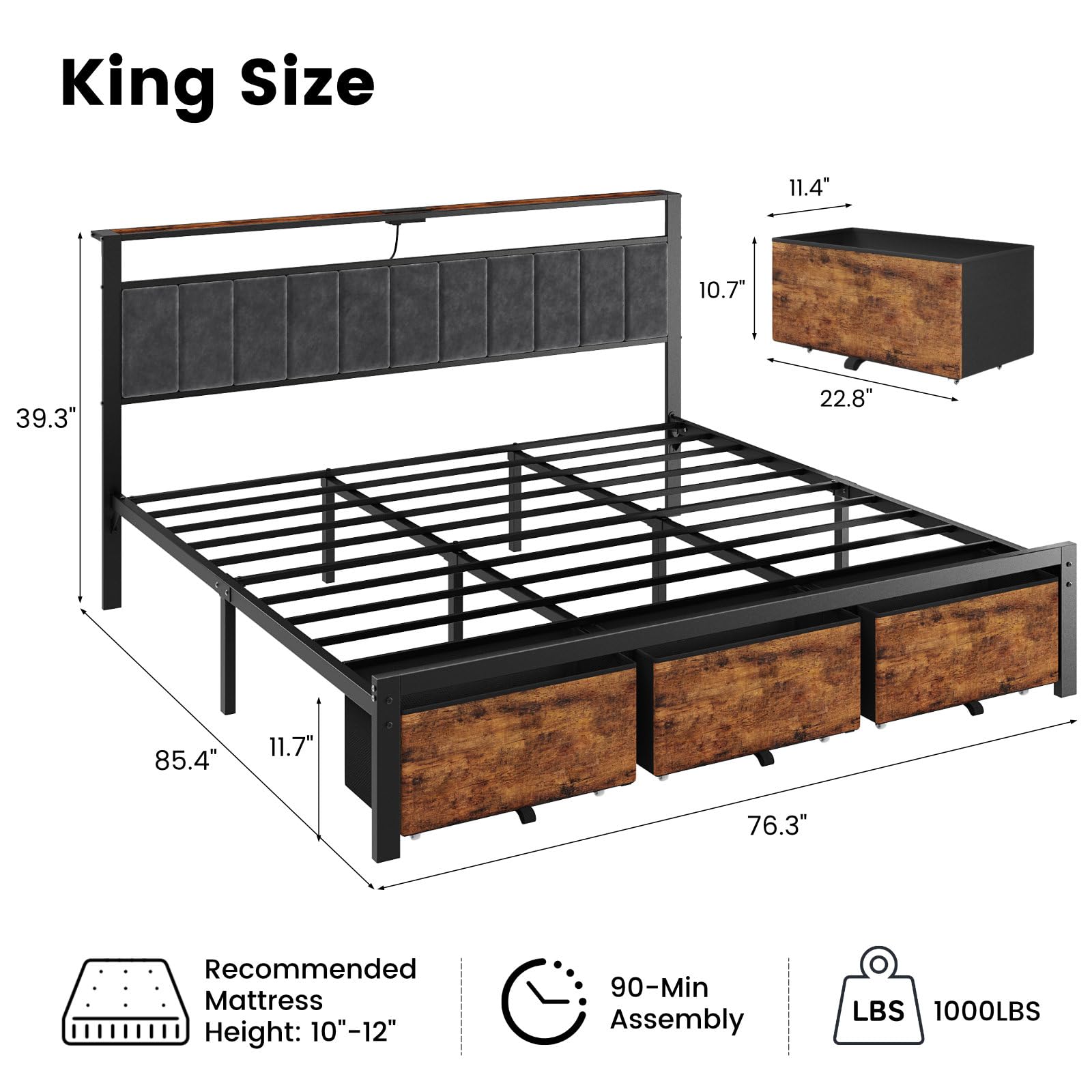 King Size Bed Frame with Stora - đánh giá và giá King Size Bed Frame With Storage Drawers