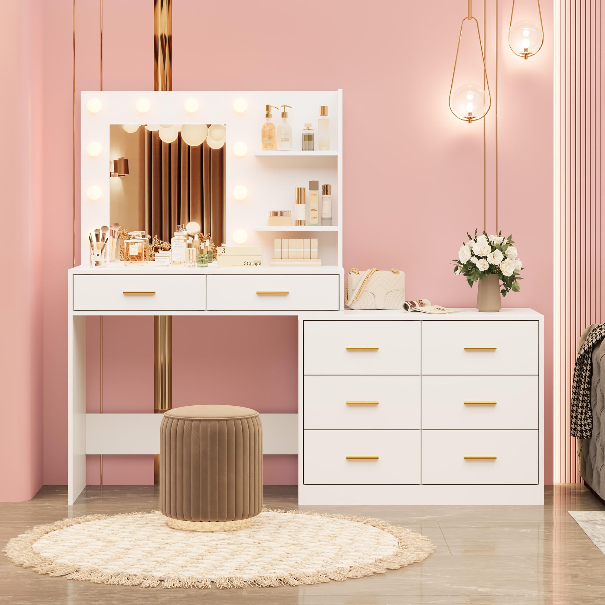 61in Vanity Desk with Mirror & - đánh giá và giá Dressing Table Vanity With Lighted Mirror