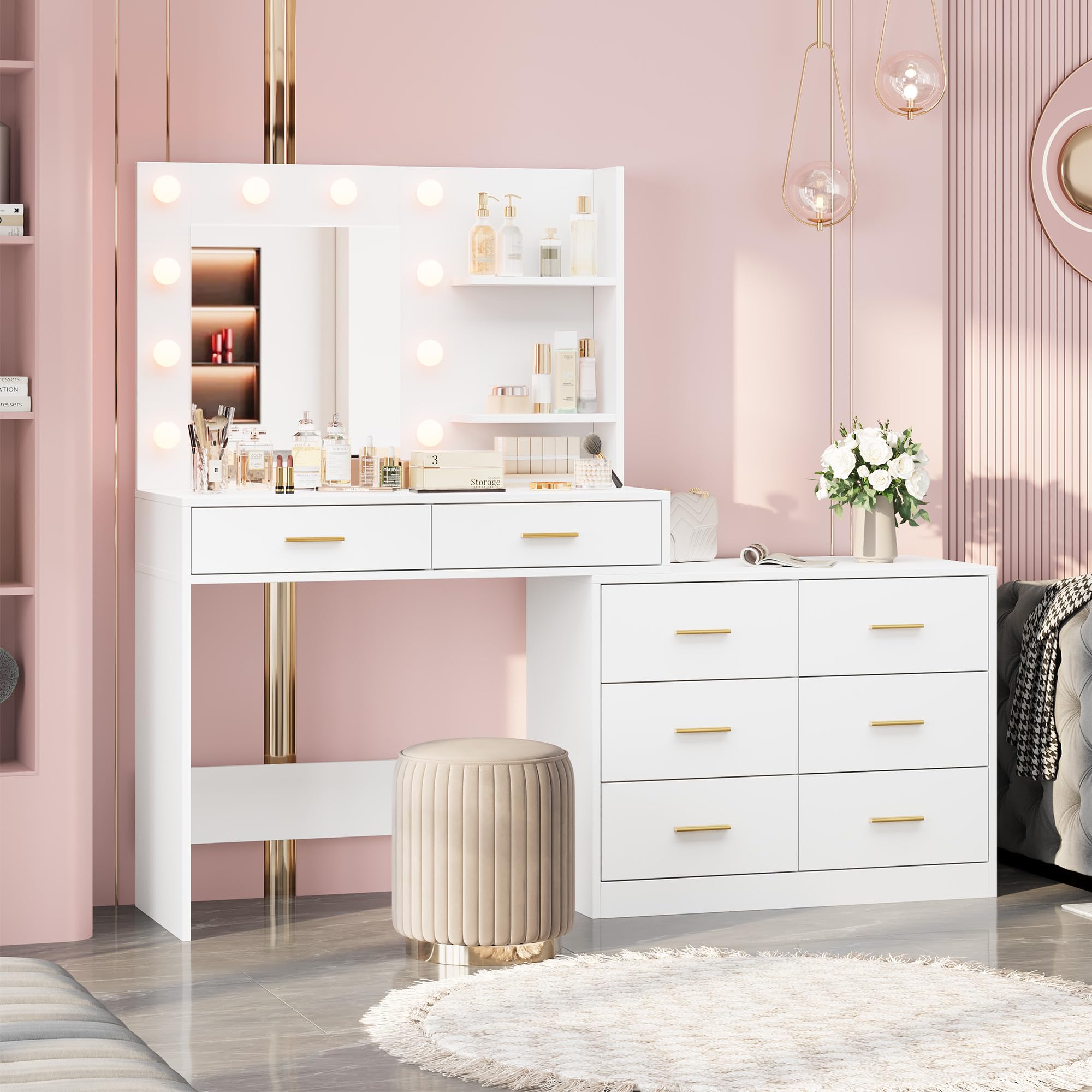 61in Vanity Desk with Mirror & - đánh giá và giá Dressing Table Vanity With Lighted Mirror