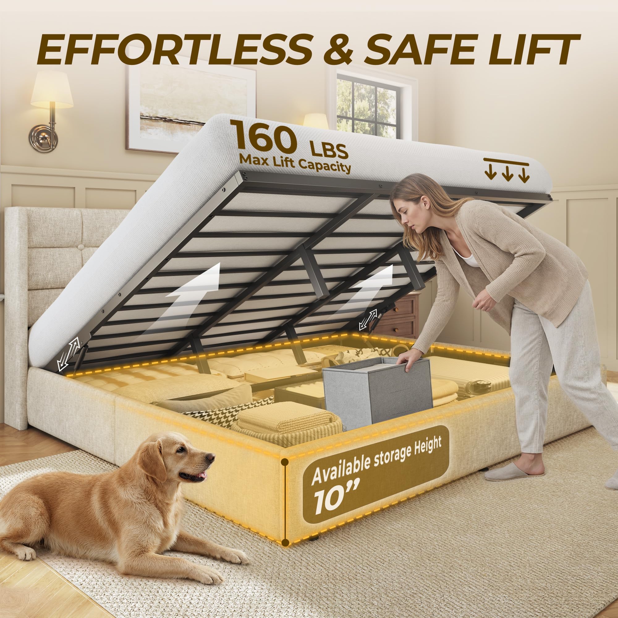 HIT King Size Lift Up Storage  - đánh giá và giá Gas Lift Storage Bed Hydraulic